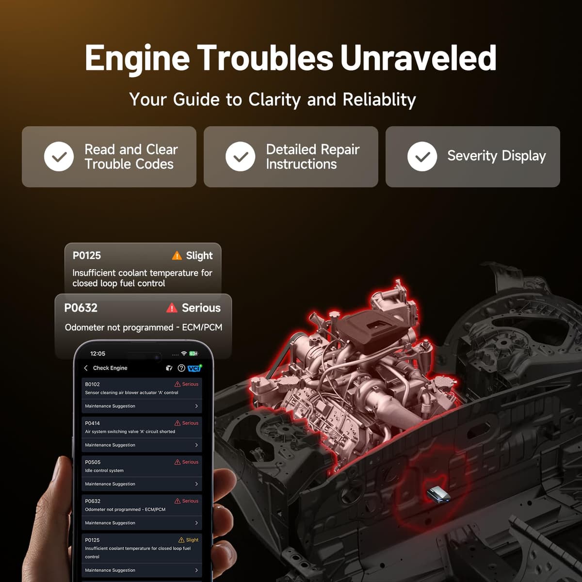 TOPDON CarPal A, OBD2 Scanner, All System Diagnosis, Wireless Bluetooth Diagnostic Tool, Vehicle Health Check, Smog Check, Repair Guide, Engine Inspection, Vehicle Performance Test — view 4