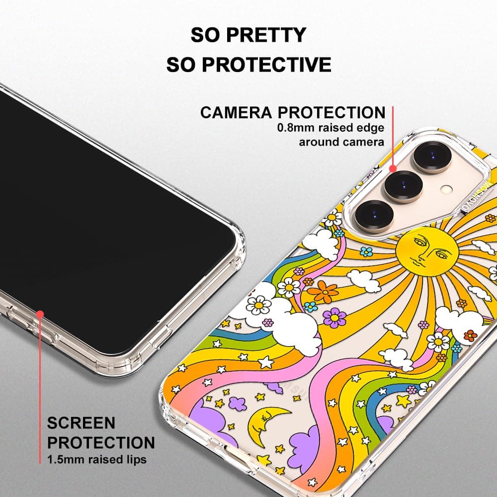 MOSNOVO Case for Samsung Galaxy S25 / Galaxy S24, [Buffertech 6.6ft Military-Grade Drop Protection] [Anti Peel Off Tech] Clear TPU Bumper Phone Case Cover Design - 70's Psychedelic Groovy Art — view 4