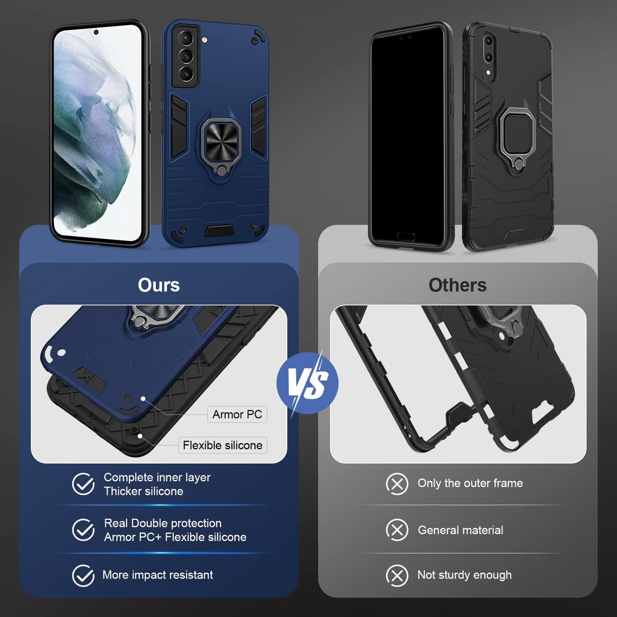 Funda para CMF Phone 2 Pro, Carcasa Antigolpes con Soporte anular metálico, Case Protectora de Grado Militar, Negro — view 292