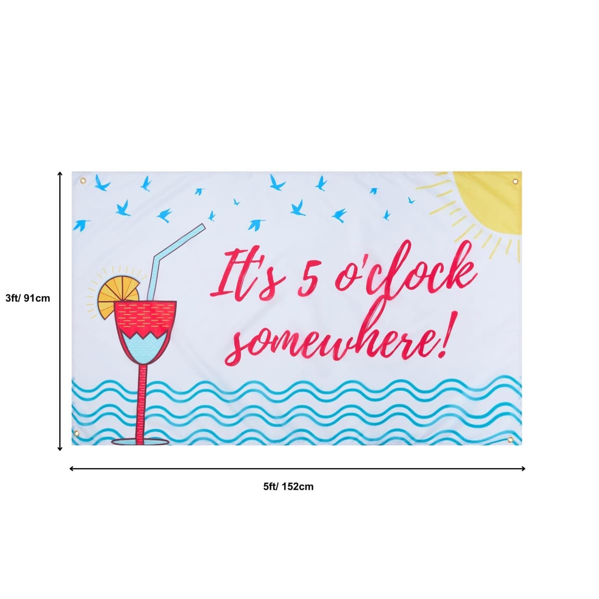 Runesol 5 O'Clock Somewhere Party Flag, 91x152cm, 3ft x 5ft, Premium Quality, Vivid Colours, Inside/Outside Use — view 2