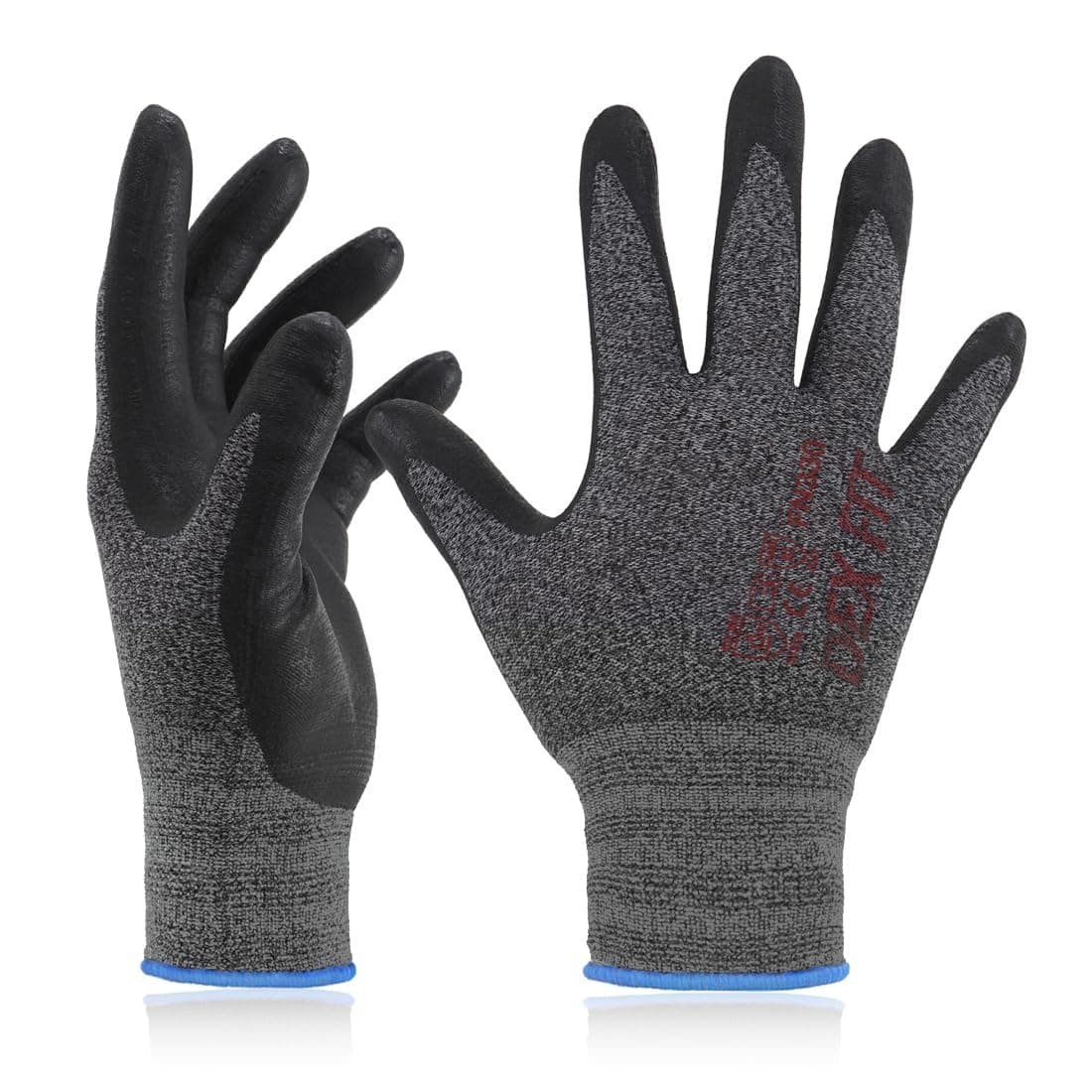 DEX FIT Guantes de Trabajo FN330, Ajuste Cómodo Elástico 3D, Buen Agarre, Recubrimiento de Espuma Duradero de Nitrilo, Táctil, Fino y Ligero, Lavable en la Lavadora