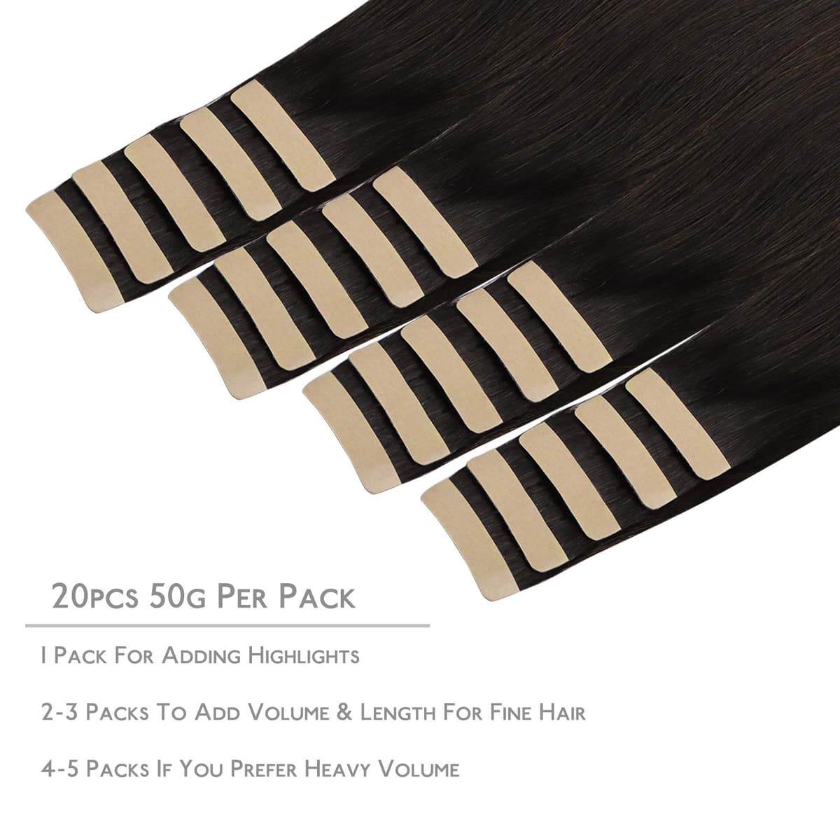 WENNALIFE Tape in Hair Extensions, 20pcs 22 Inch 50g Dark Brown Remy Human Hair, Real Tape Extensions Coloured — view 2