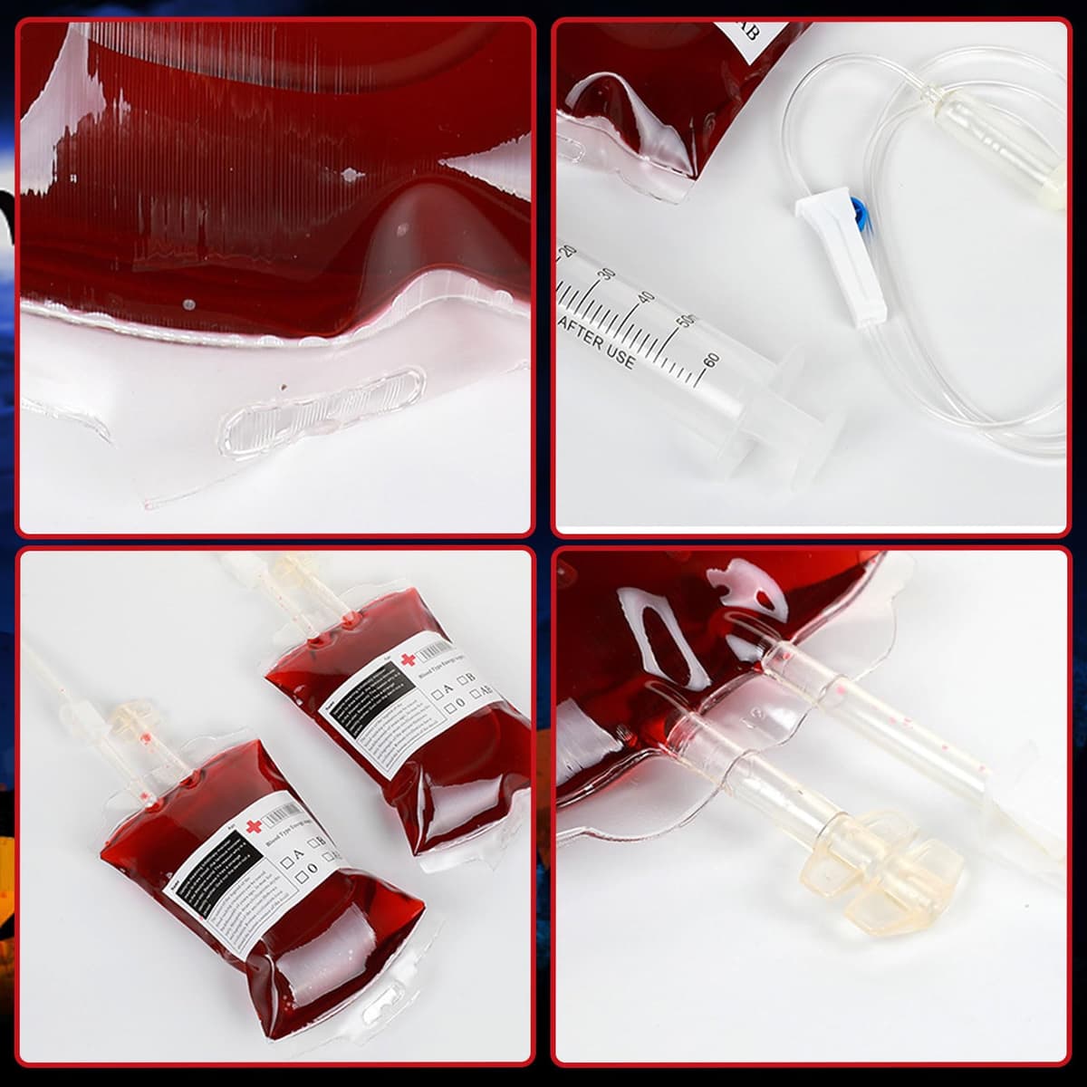Vasos de Halloween, 10 bolsas de sangre de Halloween, bolsas de sangre de 350 ml para rellenar, bolsa de sangre para beber con jeringa de tipo de sangre, pegatinas decorativas de Halloween, bolsa de — view 4