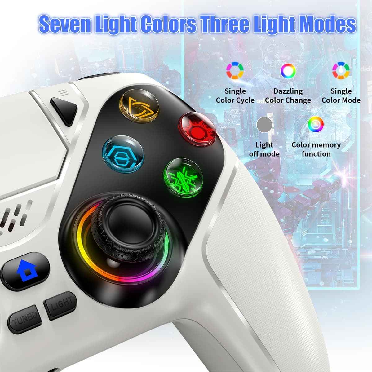 Gamrombo LED Wireless Controller for PS5, Compatible with PS5 Pro/Slim/PC, Dual Vibration, Macro/Turbo Function, 3.5mm Audio Jack, 6-Axis Motion Control Gamepad with Speaker(White) — view 2