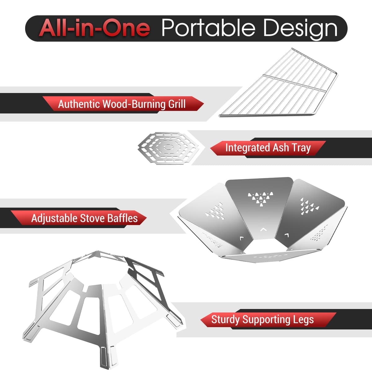 Portable Fire Pit for Garden BBQ Camping Essentials Equipment,Collapsible 304 Stainless Steel Bbq Camping Stove Grill Firepits for Outdoors Picnic Terrace Camping Campfire Bonfire BBQ Barbecue PatioXL — view 3