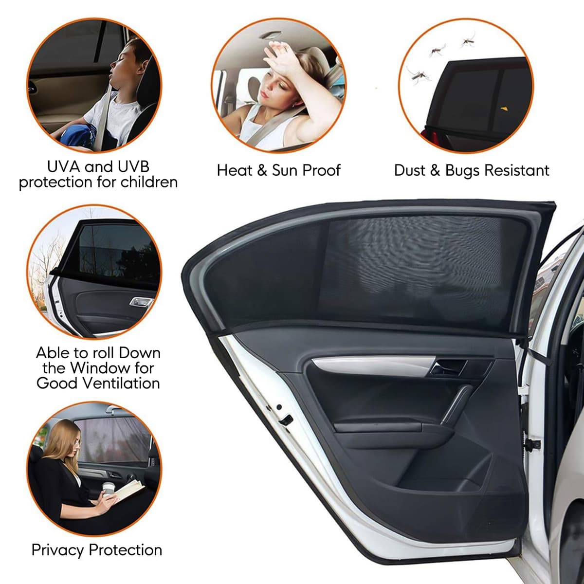 2 Pack Car Window Shades for Baby,Car Blinds for Windows with a stretched size of 54 x 100cm,Breathable Mesh Sun Shade for Baby,Universal Fit for 99% of Vehicle Models,Protect Kids from Sun Glare — view 3