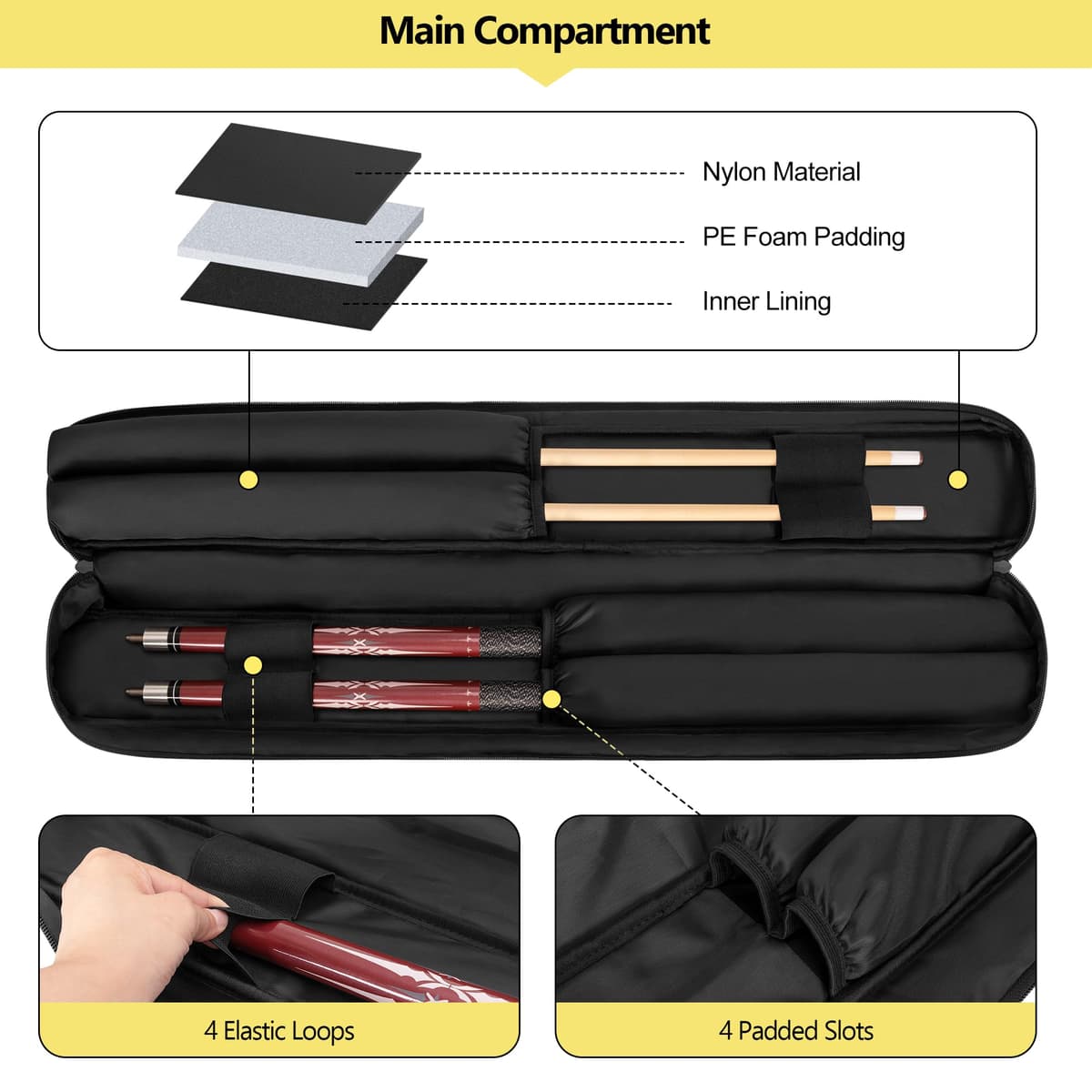 Rexmica Funda para Tacos de Billar, Bolsa de Transporte para Tacos de Billar con asa y Correa de Hombro Desmontable, Bolsa para Tacos de Billar con — view 2