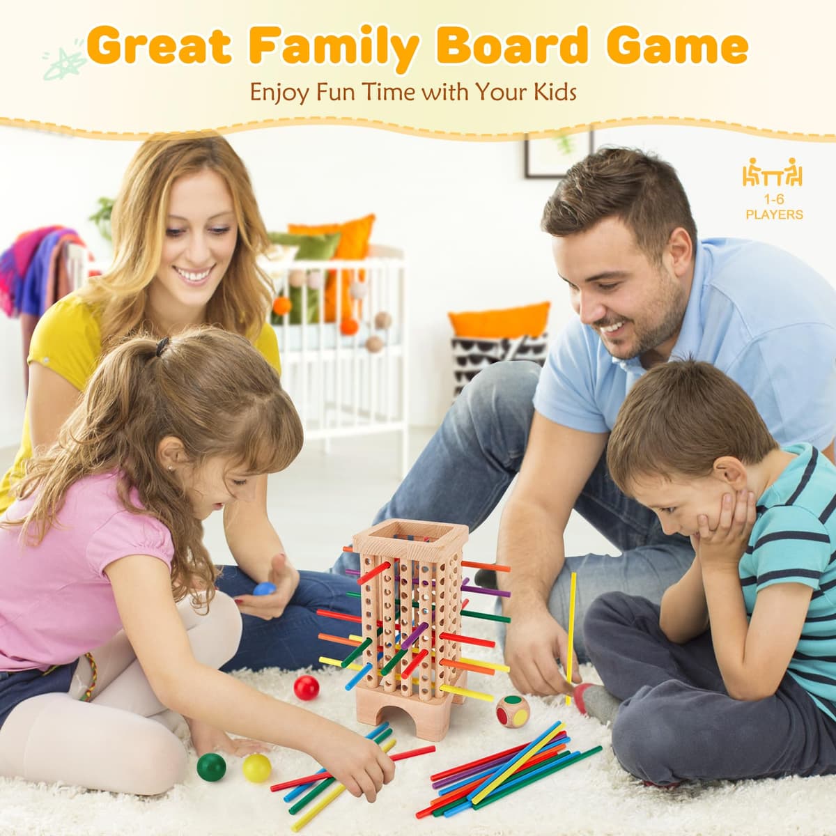 Montessori Game Wooden Board Games, 42 Colorful Wooden Sticks Dice Games Math Educational Toys for 3 4 5 6 Years Old, Fine Motor Skills & Counting Toy, Family Travel Game for Kids Gifts — view 5