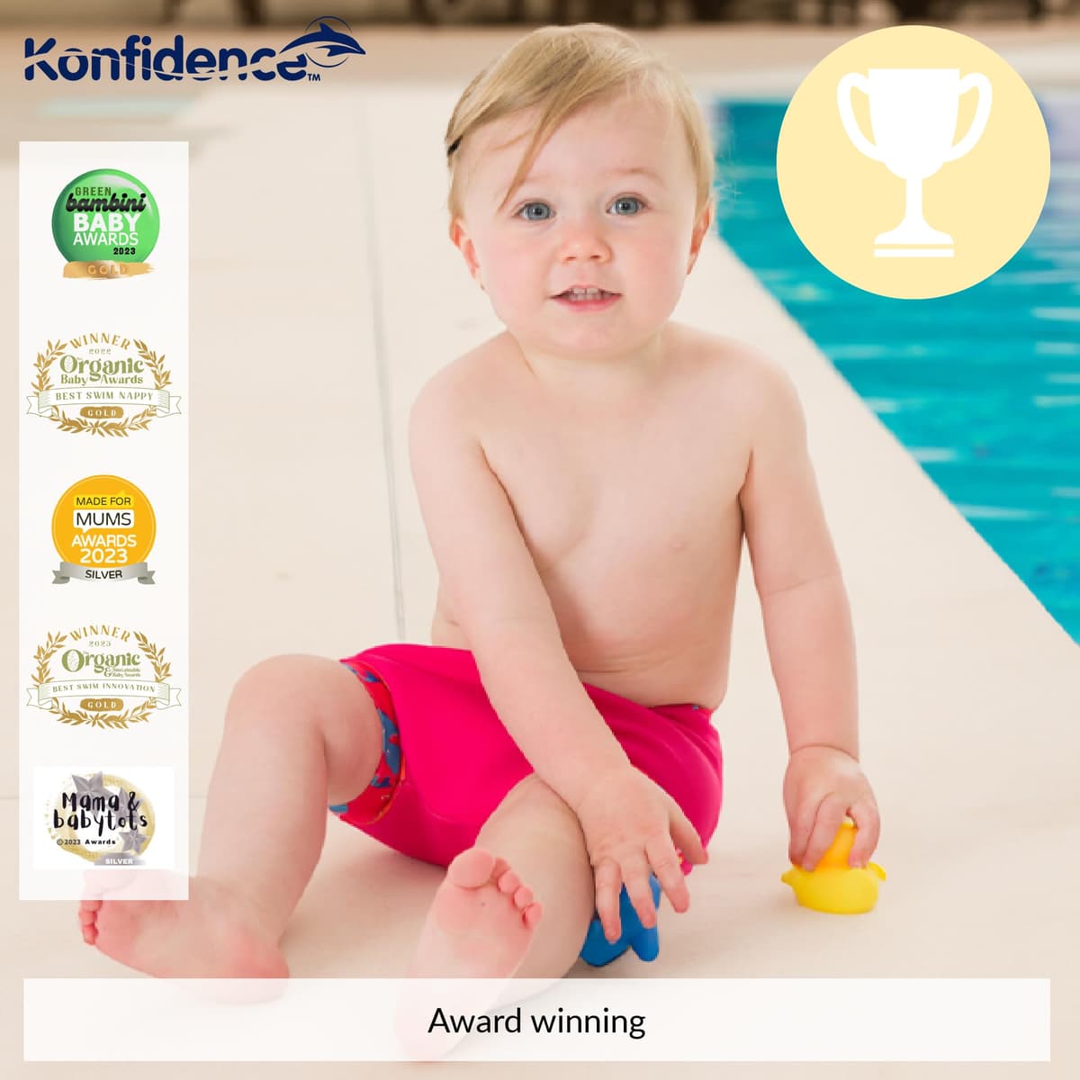 Konfidence Splashy Nappy – Reusable Eco-Friendly Swim Nappy Cover Made Using Recycled Plastics (3–36mths) Leak Proof Design - Machine Washable (Splashy Strawberry, 24-30 Months) — view 5