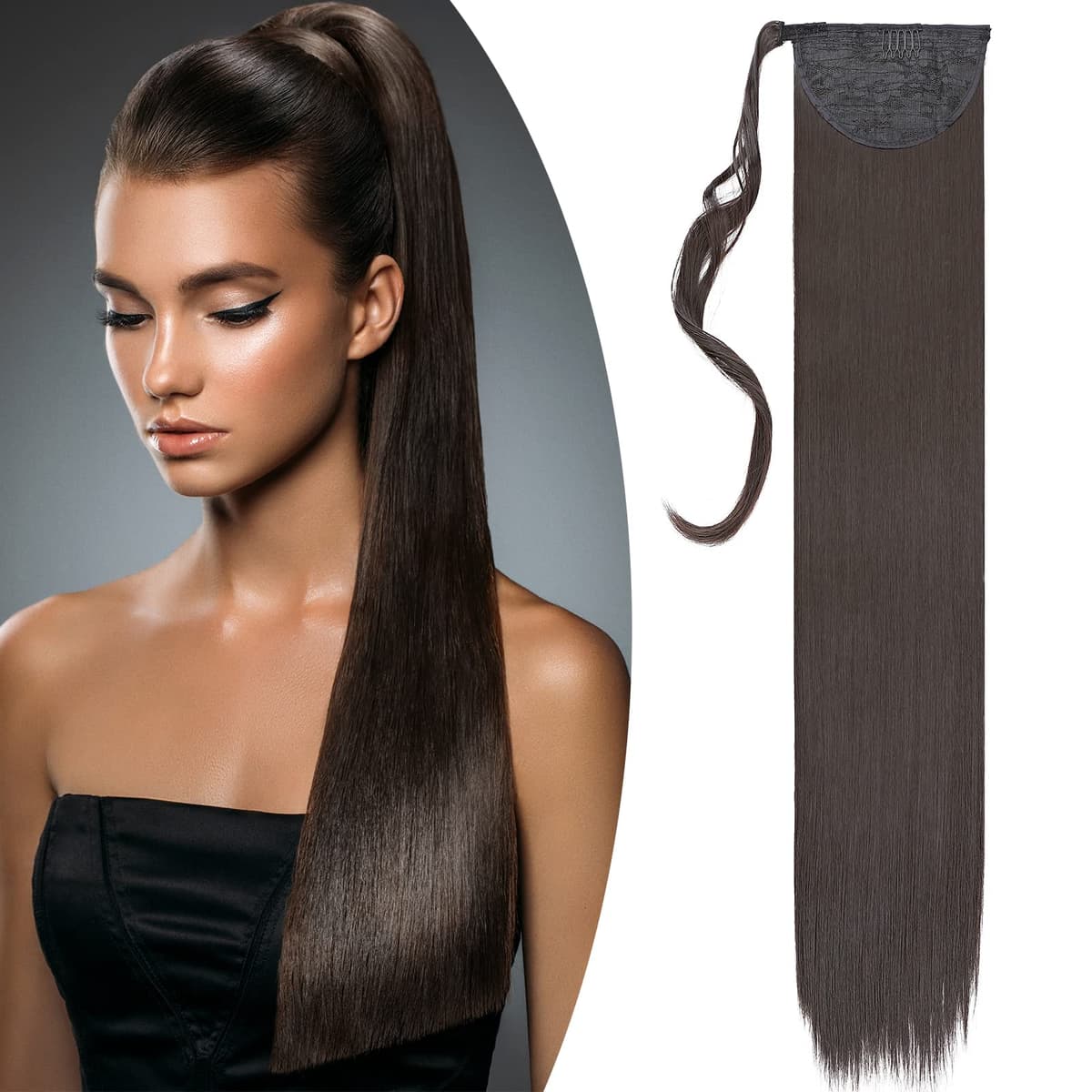 17"(43cm) SEGO Ponytail Long Synthetic Hair Looks Natural [Red Brown/Orange] Clip in Hair Extensions Curly Tail Ponytail Extension (90g) — view 39