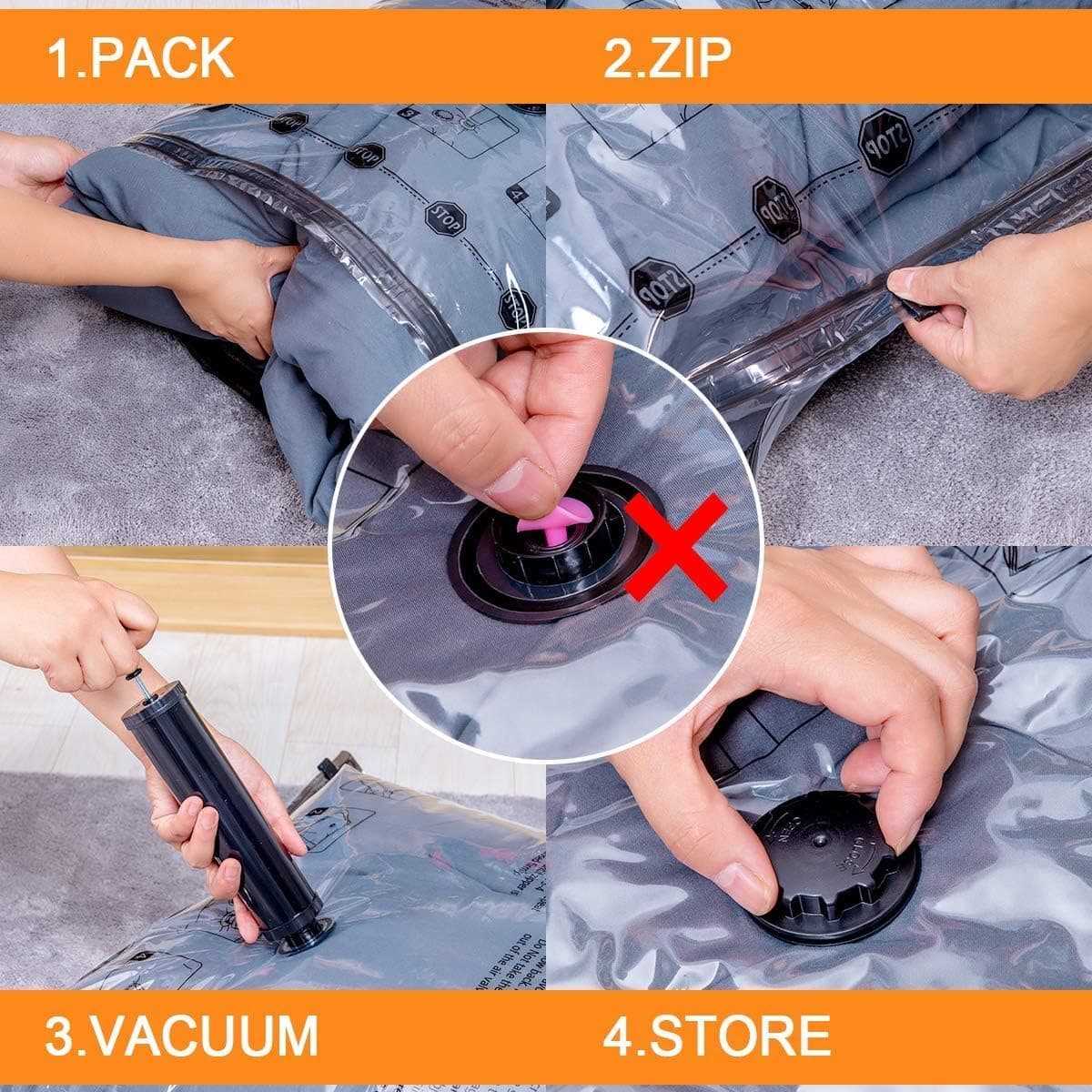 GONGSHI Vacuum Storage Bags, Space Saver Seal Bags For Clothing, Blankets, Comforters, Pillows, Clothes Storage,Travel Luggag — view 3
