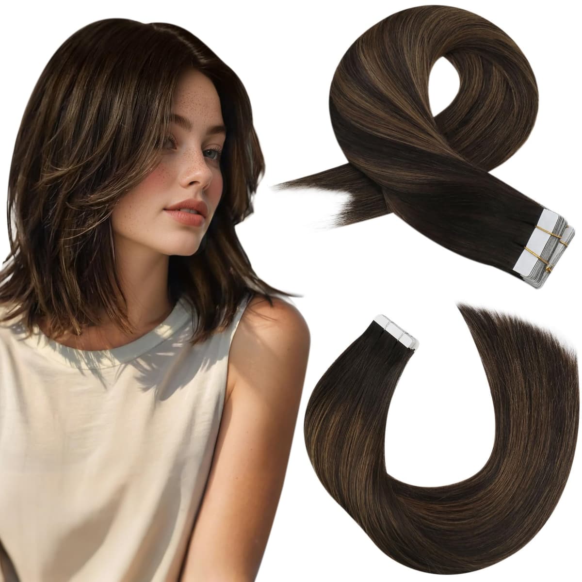 Moresoo Tape in Human Hair Extensions 20 Inch Highlight 50g/20pcs Tape in Hair Extensions Human Hair Ash Blonde with Platinum Blonde #P18/613 — view 55