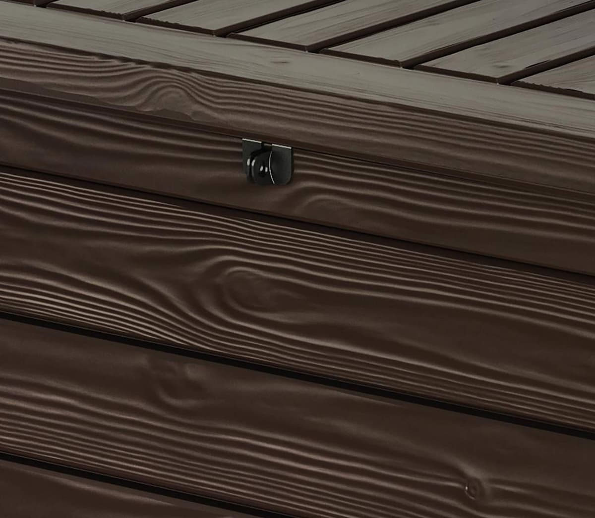 Keter Westwood 570L Outdoor 75% recycled Garden Furniture Storage Box Brown Wood Panel Effect ; Fade Free ; All Weather Resistant ; Safe and Secure ; Zero Maintenance ; 2 year Warranty — view 5