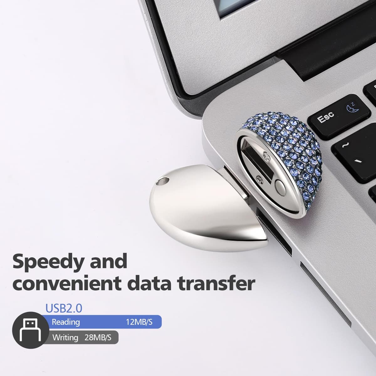 USB 2.0 Flash Drive,Cute Romantic Heart Shape USB Memory Stick,Thumb Drive for Photos, Music, Files Storage (Blue, 64, GB) — view 3