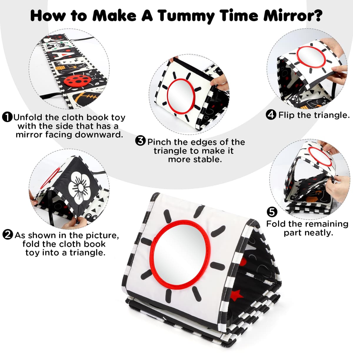 URMYWO Baby Toys 0-6 Months, Black and White Sensory Toys Brain Development, Tummy Time Toys, Soft Baby Book, Baby Essentials for Newborn 0-6-12 Months Montessori Toy Gifts — view 2