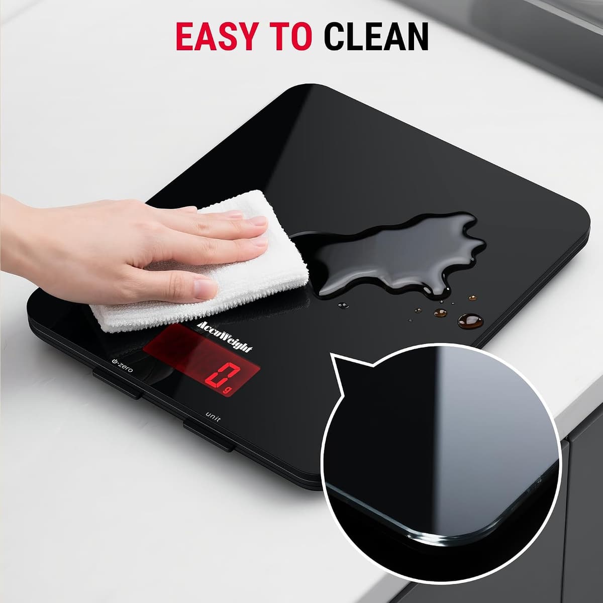 ACCUWEIGHT 201 Digital Kitchen Scales with Tempered Glass Platform (Batteries included), Electronic Weighing Food Scale with Backlit LCD, Multifunction for Office School Home Baking Cooking, 5kg/11lb — view 5
