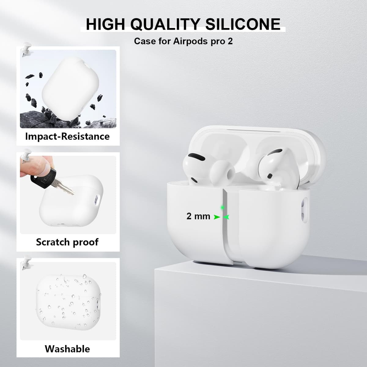 Compatible con Airpods Pro 2 (2022), Anti-rasguños Ultradelgada Fundas Protectora de Silicona para AirPods Pro 2.ª Generación, LED Visible Frontal (Blanco) — view 4