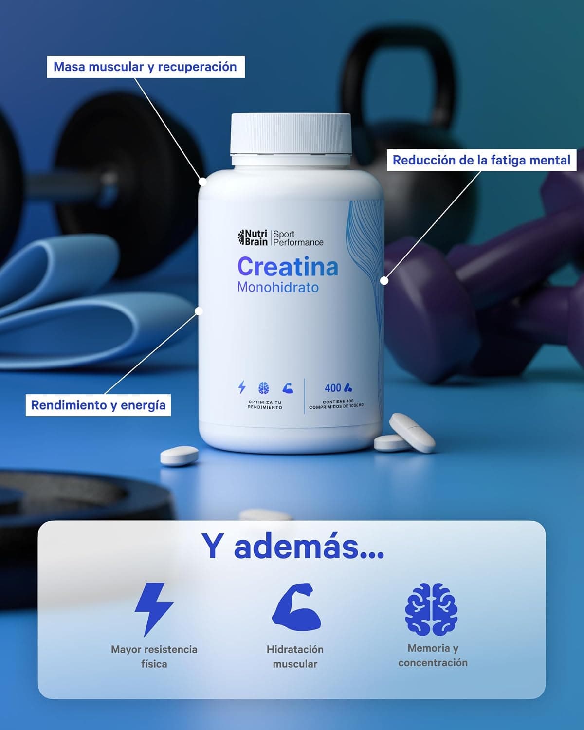 Creatine Monohydrate 3000mg - 400 comp | Improves Strength, Muscle Mass, Endurance, Recovery, Energy and Mental Agility | Veg — view 5