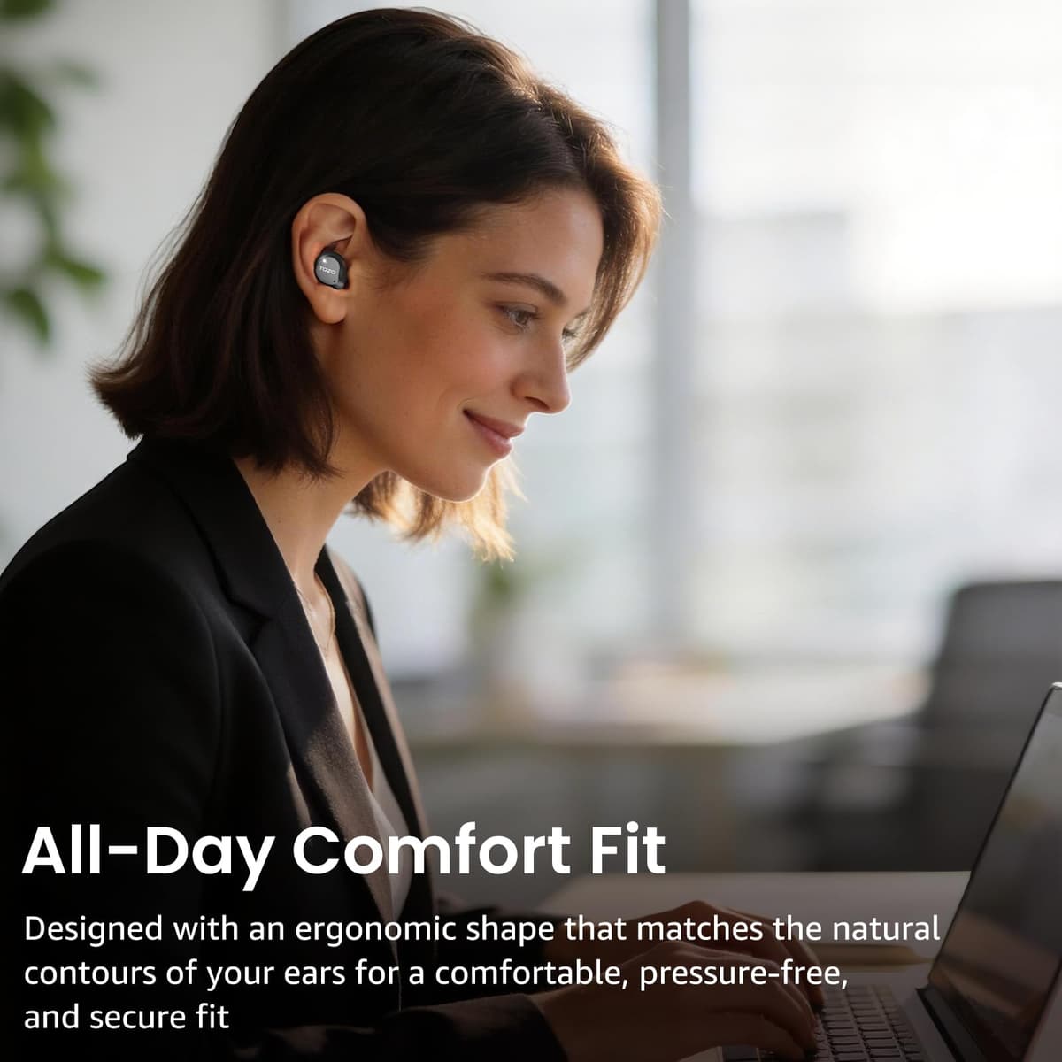 TOZO Hybrid Auriculares Inalámbricos Bluetooth 5.3 ANC Híbrida 6 Mics ENC, Reducción de Ruido 45dB, ORIGX 2.0 Acústico 32 EQs, 60H, Pantalla LED, USB Tipo C, IPX8, para Oficina y Commuting, Negro — view 7