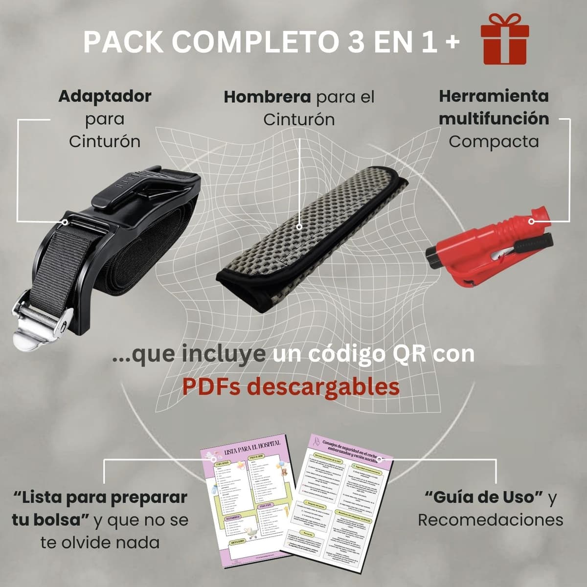 Adaptador de Cinturón Embarazada Coche Homologado | Accesorio Seguro con Hebilla Metálica | Incluye Hombrera Acolchada + Herramienta Multifunción + QR con Guías | Regalo Ideal para Premamás — view 3