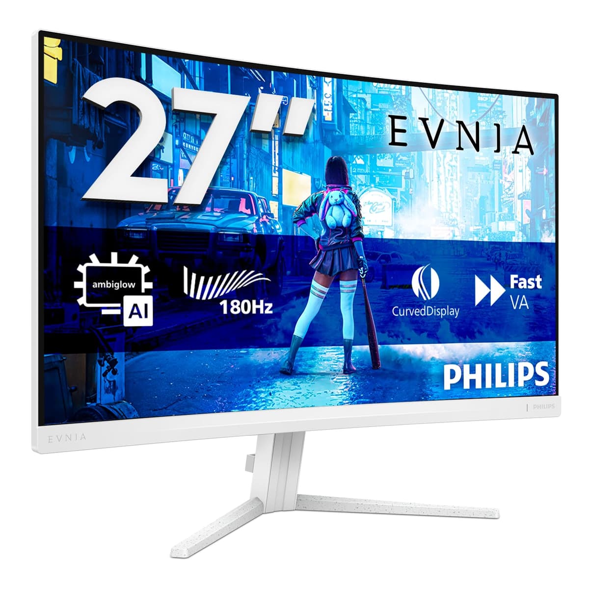 Philips Evnia 27M2C5201L - Monitor Curvo para Juegos FHD de 27 Pulgadas, 180 Hz, 1 ms GtG, FreeSync Premium, AmbiGlow (1920 x 1080, 2 HDMI 2.0, 1 DP 1.4) Blanco