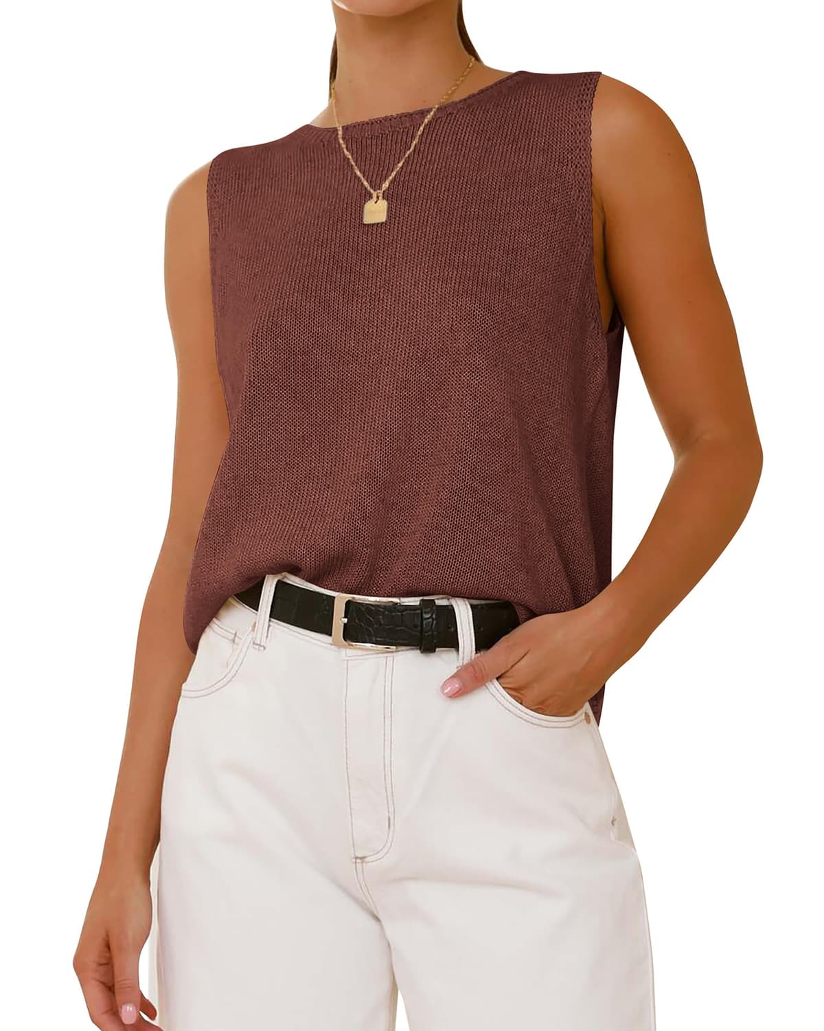 BTFBM Women's Sleeveless Sweater Vest 2026 Summer Crew Neck Ribbed Knit Lightweight Pullover Casual Loose Fit Tank Tops — view 10