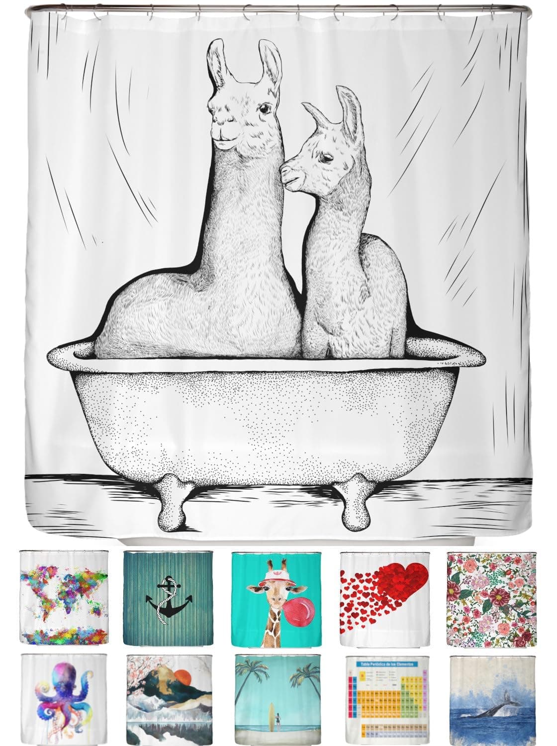 arteneur® - Cortina de Ducha 180x200 - Cortina de Baño Antimoho de Tela, Impermeable, Lavable y Opaco con Dobladillo Ponderado y Anillas (Tabla Periódica Española) — view 110