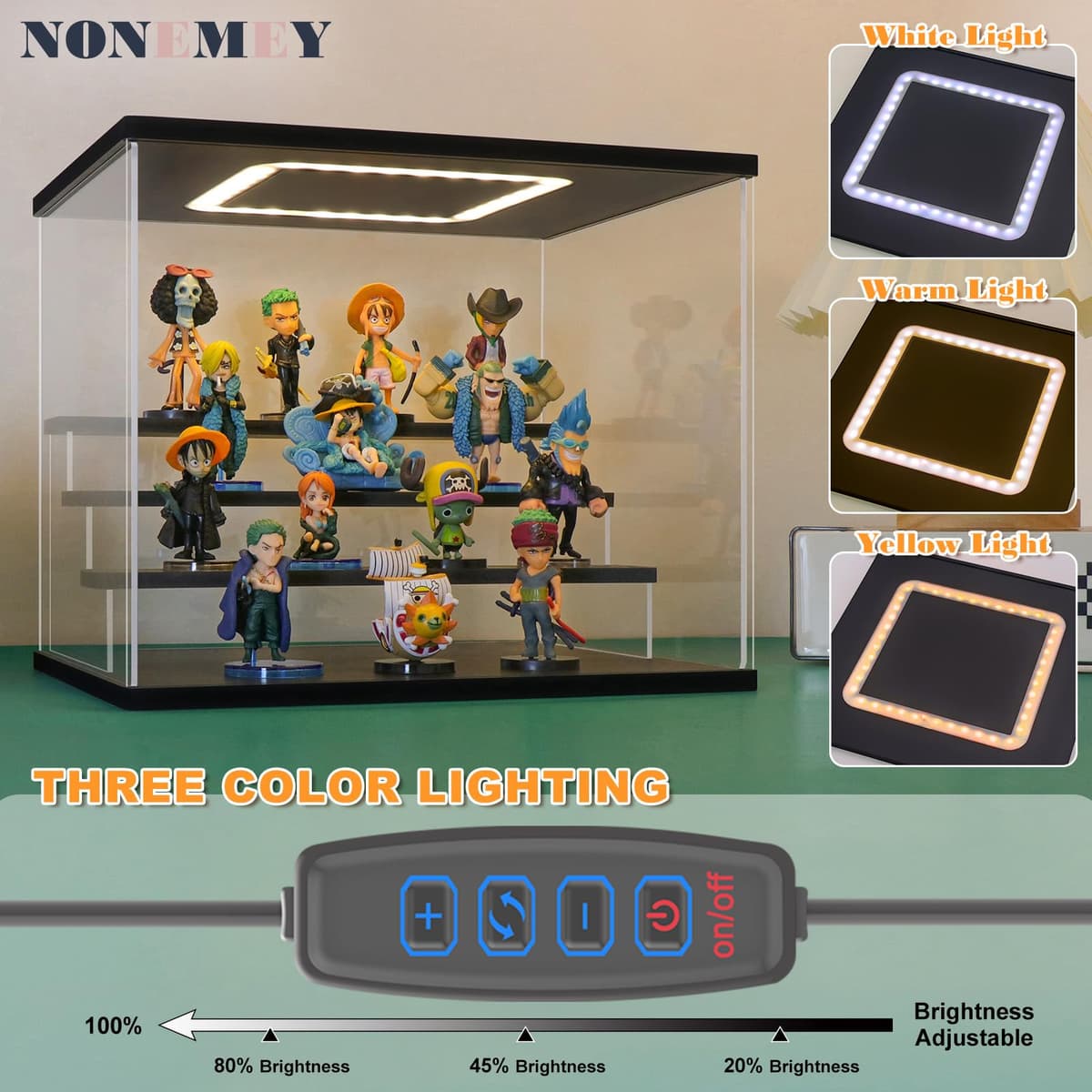 Nonemey Vitrina Expositora Transparente con Luz Led,2/3/4/5/6 Niveles Cajas de Metacrilato de Almacenaje,Antipolvo Caja Organizadora,Vitrina Acrílica para Colecciones (Negro, 4Tier-31.5*24.5*26.5 cm) — view 2