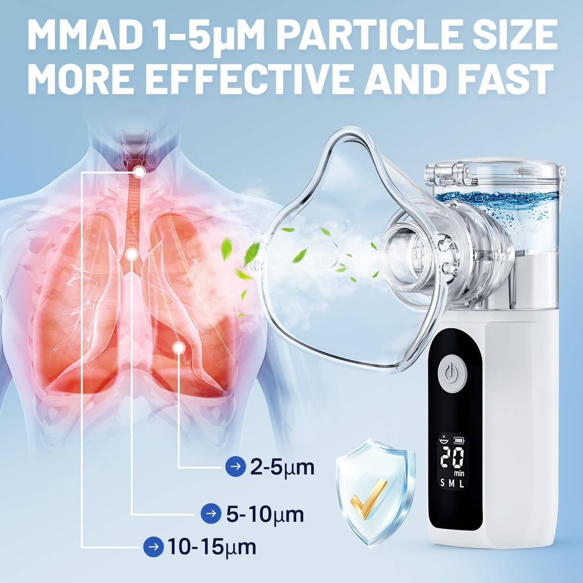 Aerosols Nebulizer Adults and Children, Portable Inhaler Rechargeable Nebulizer Particle Size 1-5µm with 2 Masks and Nozzle for Home and Travel Use — view 3