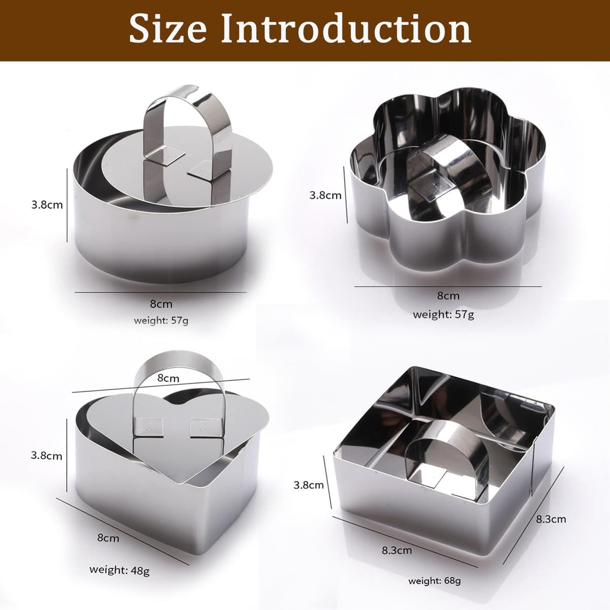 4 Piezas Aros de Pastel Mousse, Aro de Reposteria 8 cm, Conjunto de Aros de Pastel de Acero Inoxidable, Cocina para Postre Pastel Mousse Anillos (4 Formas) — view 2