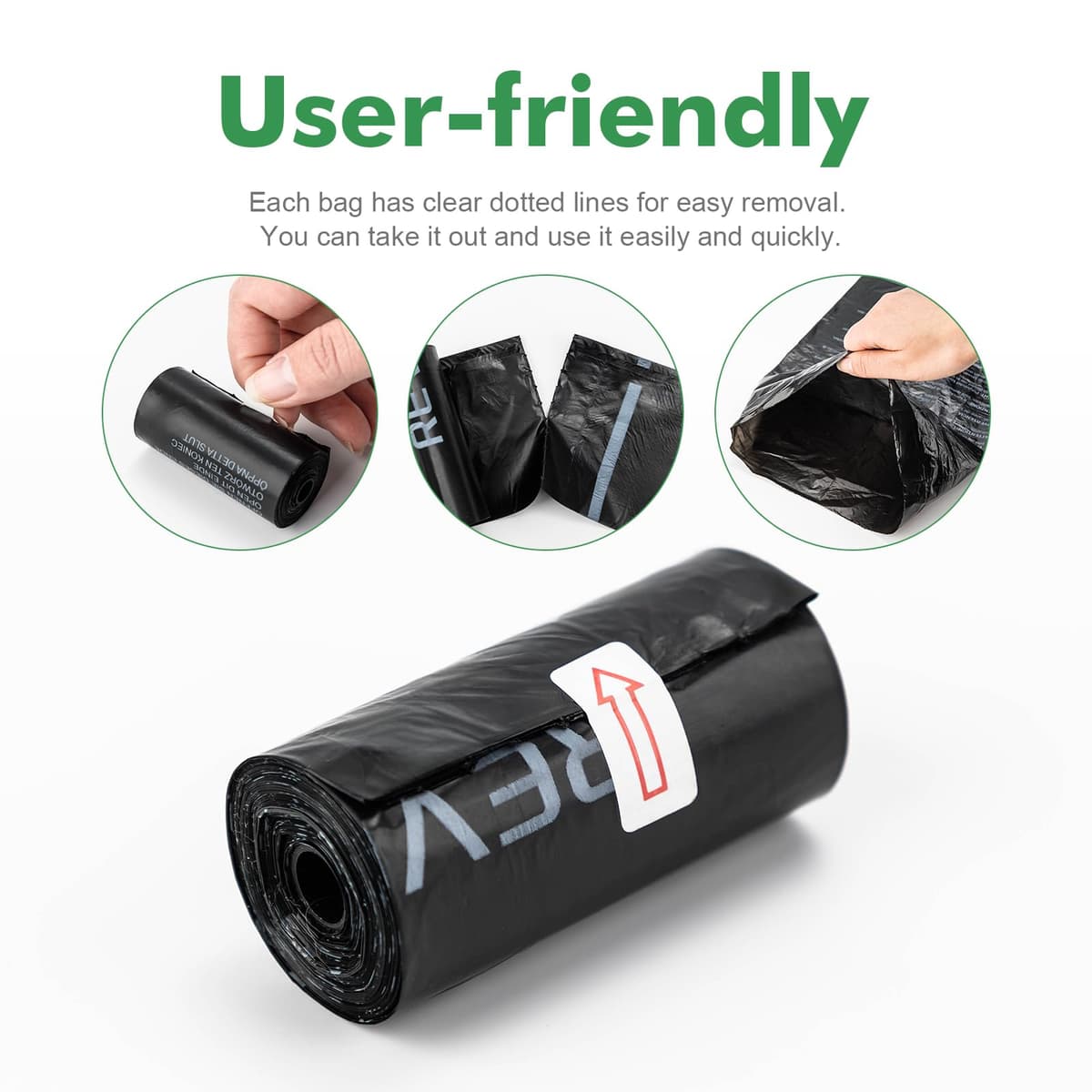 REVER GH50, Dog Poop Bags, 300 Units, Extra Thick, Fragrance-Free, 33 x 23 cm, 20 Rolls (15 per Roll), Black — view 5