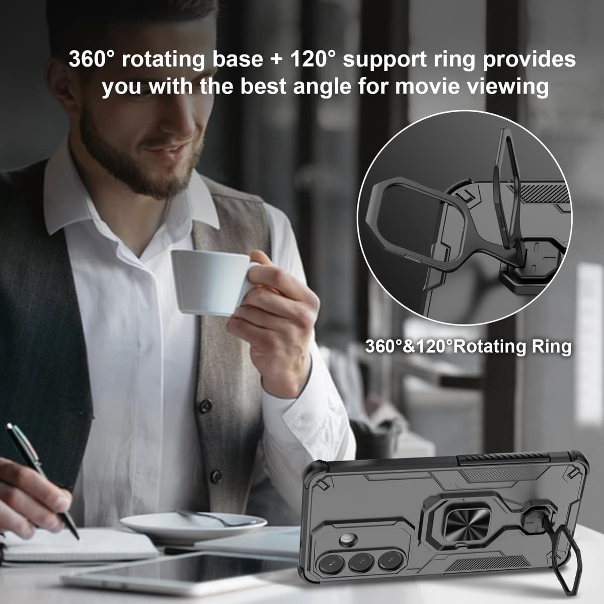 Funda para CMF Phone 2 Pro, Carcasa Antigolpes con Soporte anular metálico, Case Protectora de Grado Militar, Negro — view 382
