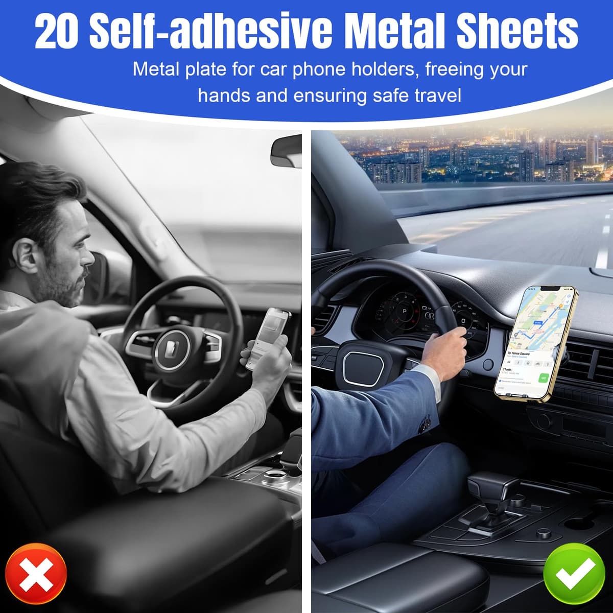 20 Piezas Láminas Metálicas, Placa Metal Adhesiva para Iman Coche Movil, Muy Finas Placa Metal Adhesiva, Autoadhesiva de Metal para Soporte Movil Coche Magnético, 20 Rectángulos — view 5