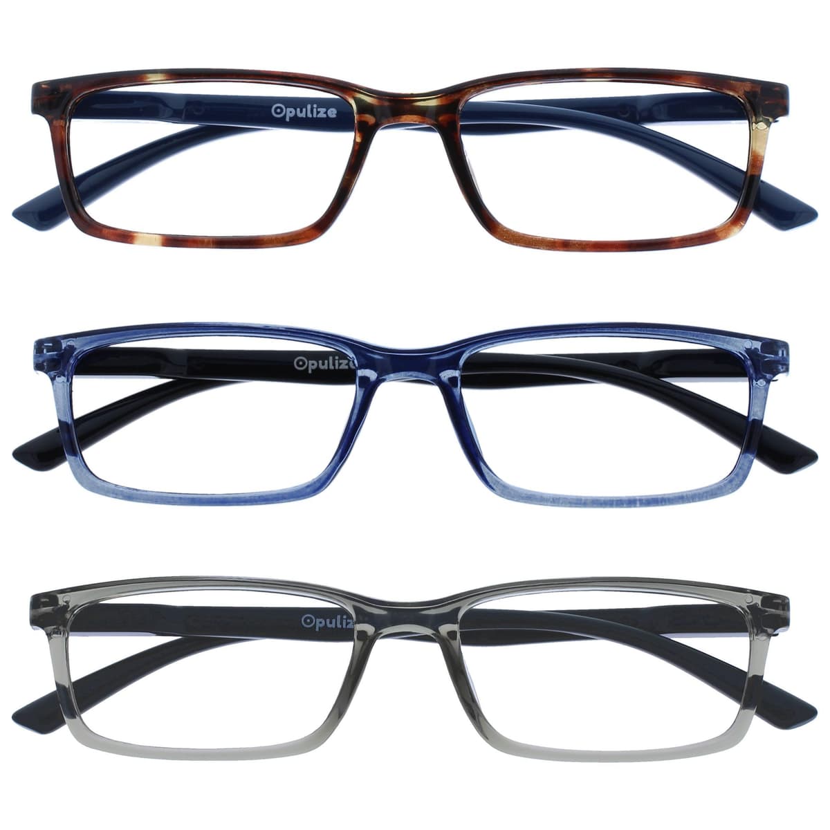 OPULIZE SEE Blue Light Blocking Reading Glasses for Men Women Anti Glare Lenses UV Protection Rectangular, 3 Pack - Black/Brown/Blue — view 34
