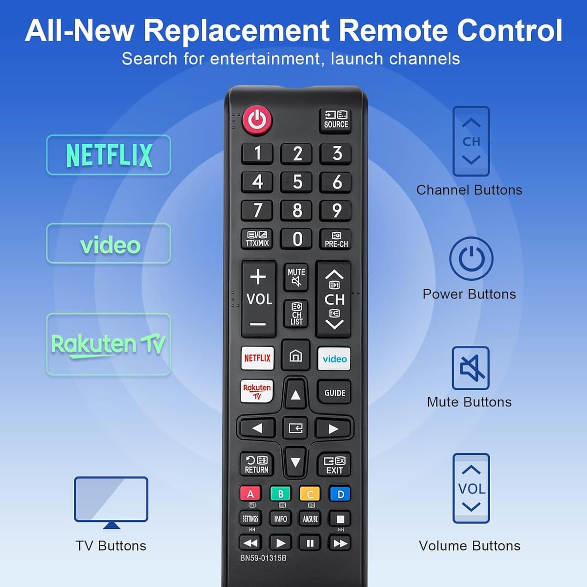 【Pack of 2】Universal for Samsung-TV-Remote Replacement,Compatible with All Samsung LED, QLED, Curved, HDTV, 3D, 4K& Smart TVs — view 5
