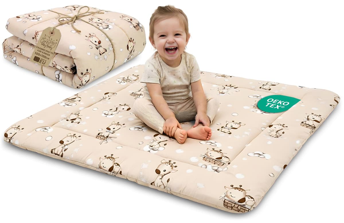 Play Mat for Baby Cotton Playmat Foldable Large - Soft Padded Floor Rug for Kids and Babies Washable Portable mat for Nursery Oeko-Tex certified — view 8