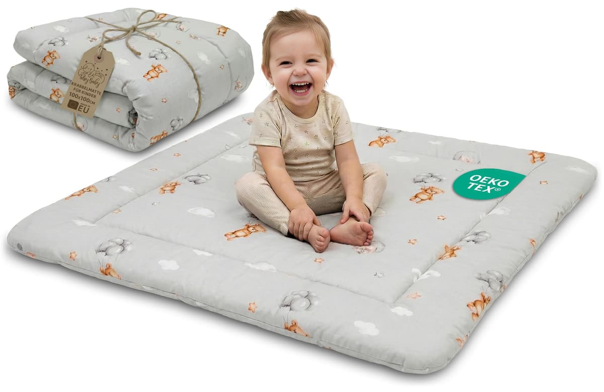 Play Mat for Baby Cotton Playmat Foldable Large - Soft Padded Floor Rug for Kids and Babies Washable Portable mat for Nursery Oeko-Tex certified — view 15