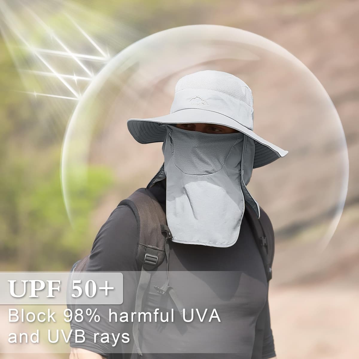 TAGVO Sombreros de Pesca para Hombre Mujer con Cubierta de Cuello Desmontable, Gorros de Pescador con Protección UPF 50+, Sombreros y Gorras de Sol Plegables para Cámping Excursionismo Caminando — view 2