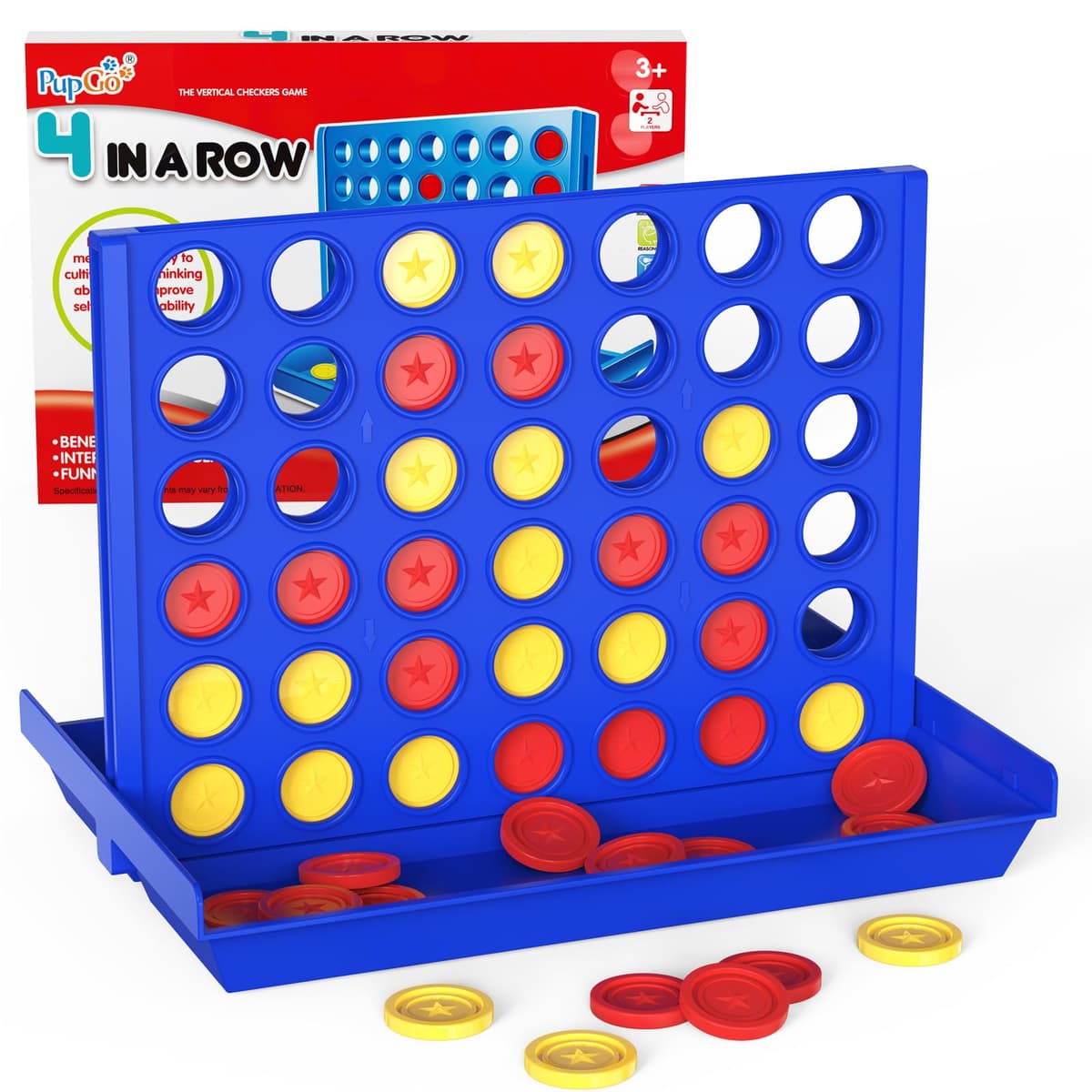 Pup Go Standard Size 4 in a Row Board Game for Kids Ages 3+, Ideal for Boys and Girls, Funny Educational Family Toy, 2 Player Strategy Game with 6 Spare Discs, Foldable Design
