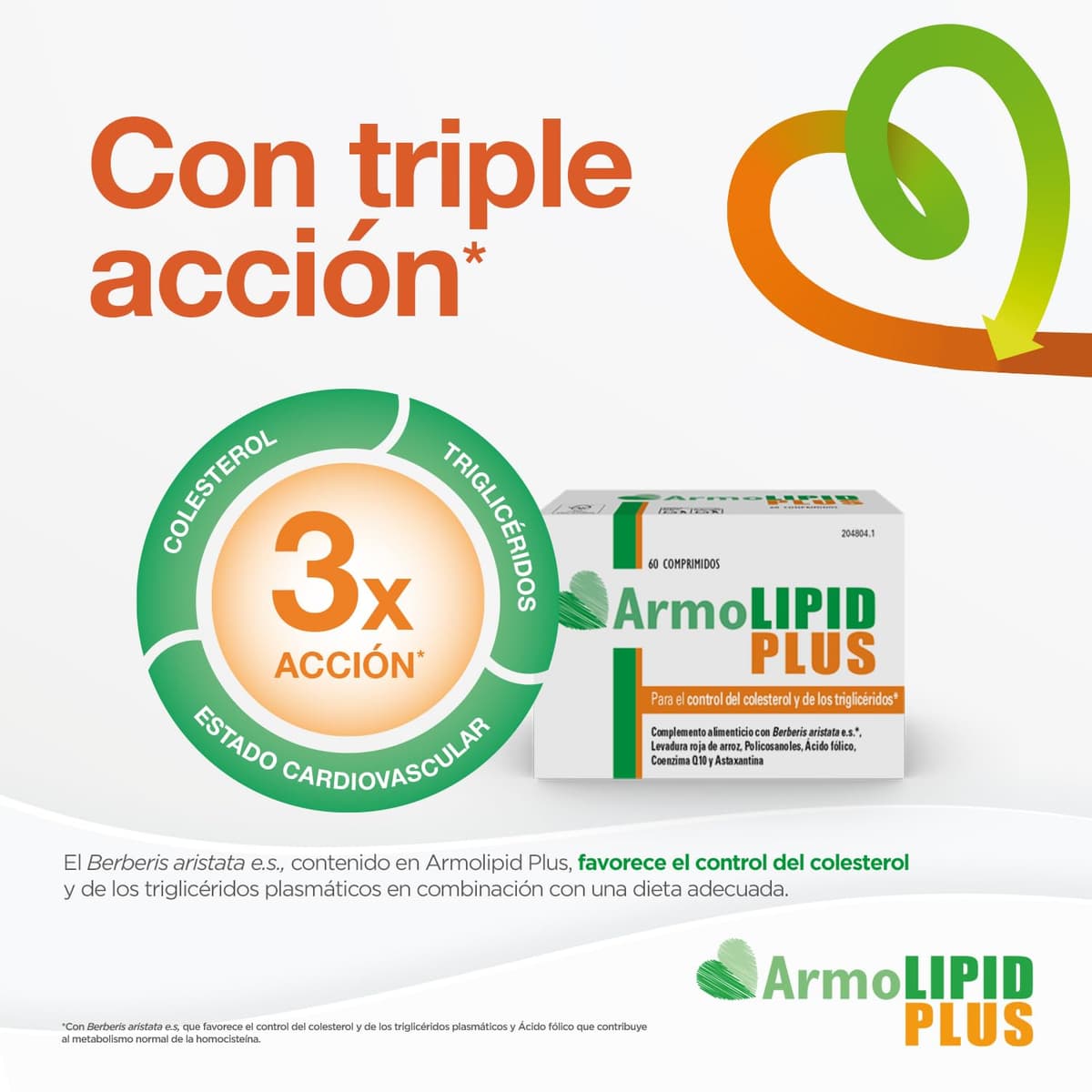 ArmoLIPID PLUS - Complemento Alimenticio Para el Control del Colesterol y de los Triglicéridos, Con Levadura Roja de Arroz, Berberina, Coenzima Q10, Astaxantina y Ácido Fólico, 60 Comprimidos — view 4
