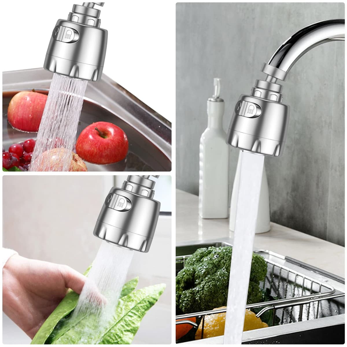 Vinabo Aireador para grifo, 360 °, giratorio, fregadero, de ahorro hídrico, con filtro regulador de cabezal y boquilla para cocina baño, 2 modos, Plata — view 6