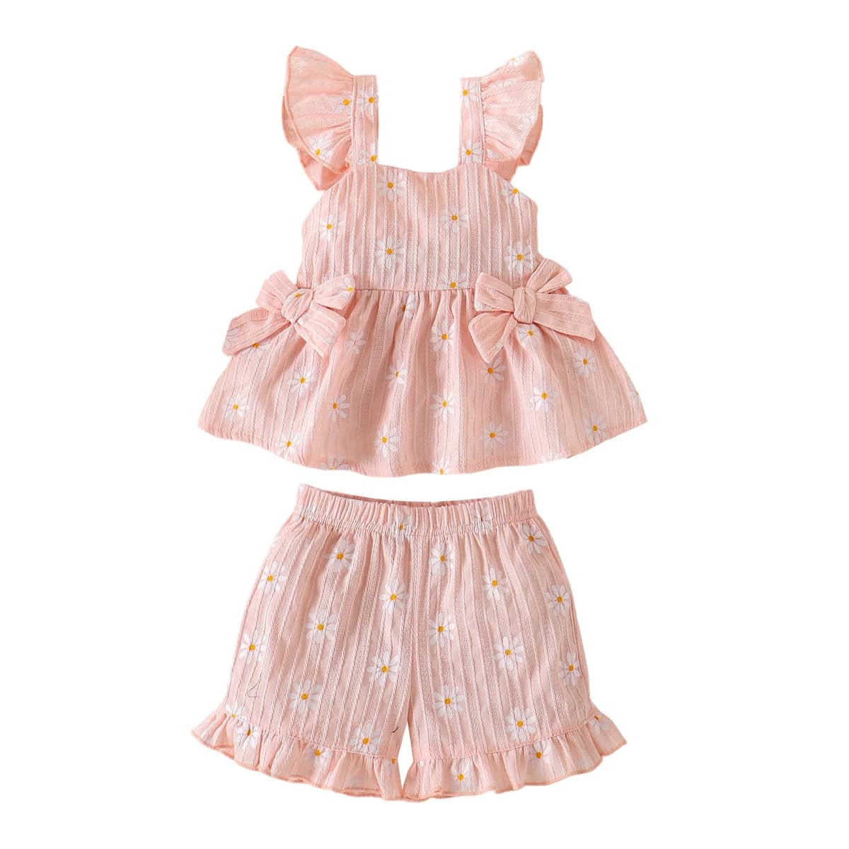 Ropa Verano Para Niña Linda Blusa con Volantes y Margaritas Pantalones Cortos Conjunto de Conjuntos Para Niña Pequeña