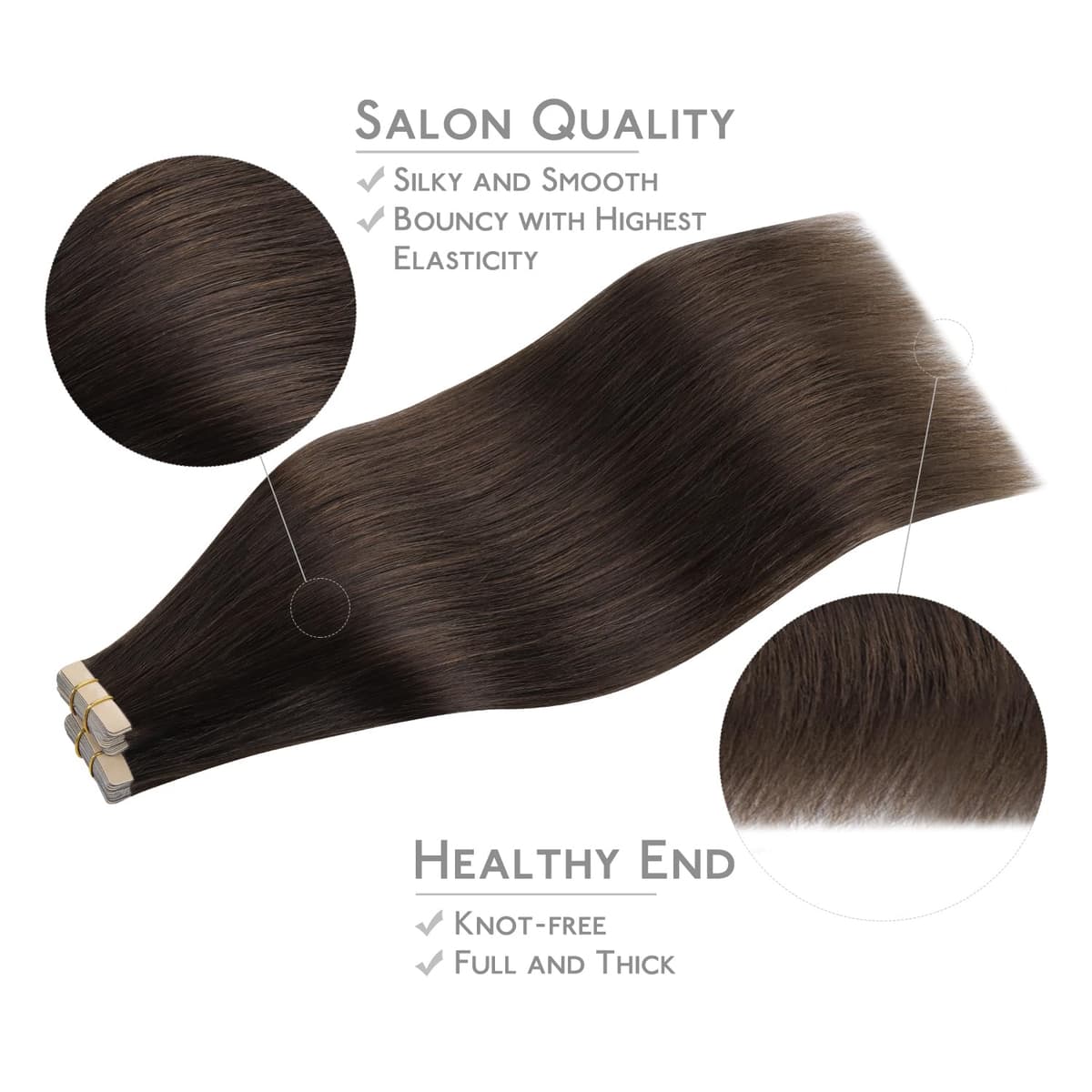 WENNALIFE Extensiones Adhesivas Pelo Natural, 55cm, 100g, 40 Piezas, Helles Dunkel Braun, Extensiones Pelo Natural Remy Cabello Humano — view 4