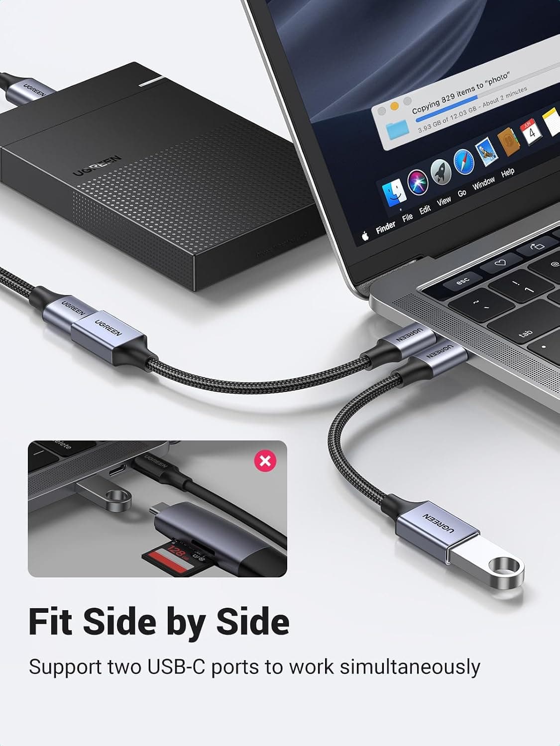UGREEN USB C to USB Adaptor,10Gbps Aluminum USB C Adapter OTG Cable,Type C Male to USB 3.2 Female Transfer Compatible with MacBook/iPad Air/Pro 2022 Galaxy S22 Dell XPS and more Type C Devices(Gray) — view 2