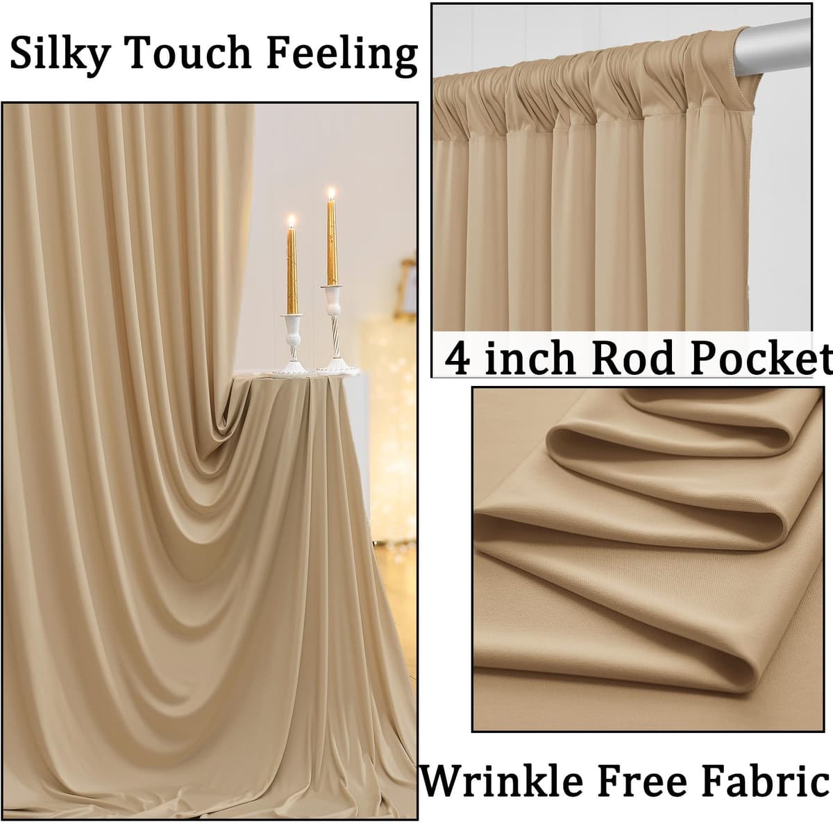 10ft x 10ft Wrinkle Free Beige Backdrop Curtains for Parties, Polyester Photo Backdrop Drapes 2 Panels 5x10ft Cloth for Wedding Birthday Party Photography Background — view 2