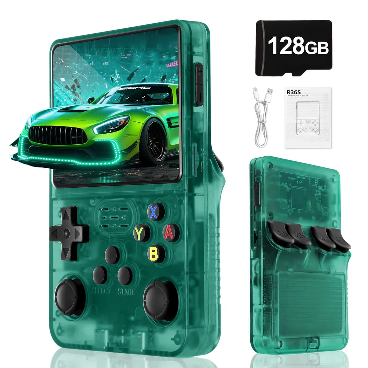 R36S Retro Handheld Video Game Console -Linux System,3000mAh Battery,3.5 Inch Screen,64G TF Card,20000+ Classic Games,Portable Game Console for Present to Give Friends for Christmas-Green — view 9