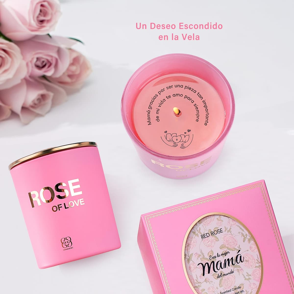 Regalo Mama,Regal-o Cumpleaños Madre,Eres la Mejor Mamá del Mundo,Regalos Originales para Madres, Rosa Vela Aromática,Burn time: 50 hours,230 g/ 8.1 oz conTarjeta, Caja de Rega-lo — view 3