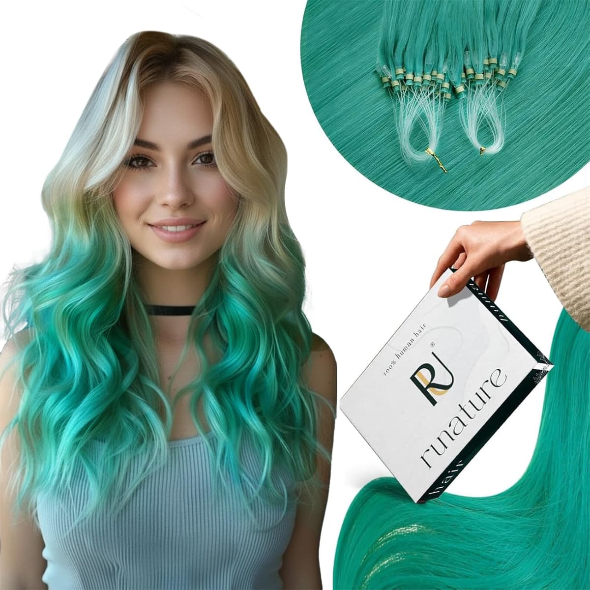RUNATURE 18 Inch Nano Beads Hair Extensions Real Human Hair Ice Blonde Nano Hair Extensions Real Human Hair White Blonde Invisible Nano Rings Straight Remy Hair 50g 50s #800 — view 30