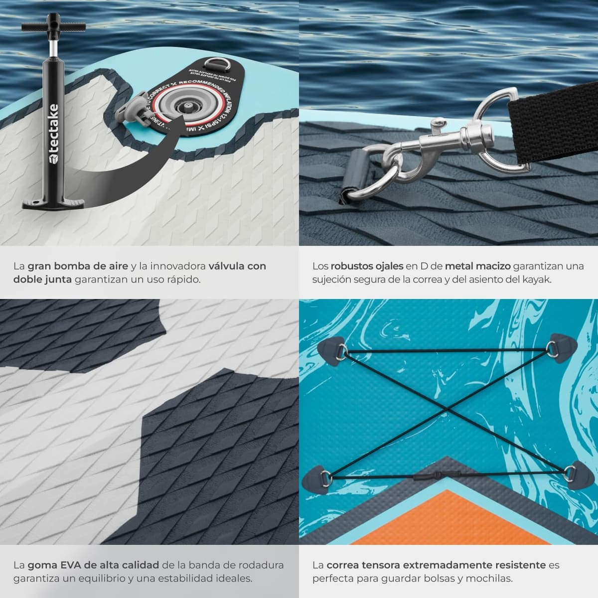 tectake® Tabla de Paddle Surf Hinchable, Incluye Remo 2 en 1, Asiento de Kayak, Bomba de Aire, Mochila de Transporte, Stand Up Paddle, Accesorios Paddle Surf, Tabla Hinchable — view 5