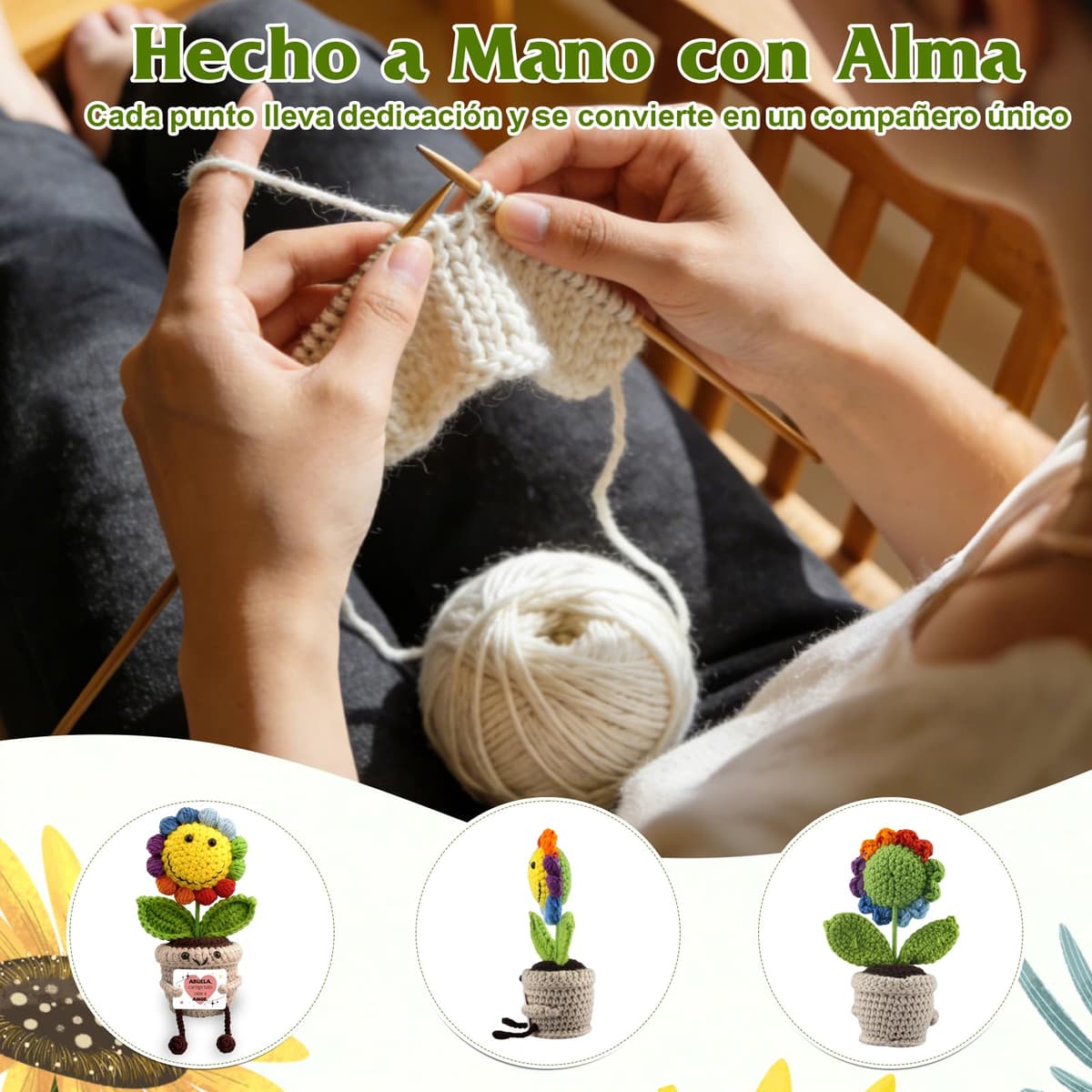 Regalo Abuela - Girasol de Ganchillo de Apoyo Emocional, Lindo Adorno Girasoles Coloridos - Regalos Originales para Mujer, Regalos para Familia, Amigos — view 4